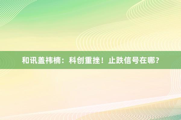 和讯盖祎楠：科创重挫！止跌信号在哪？