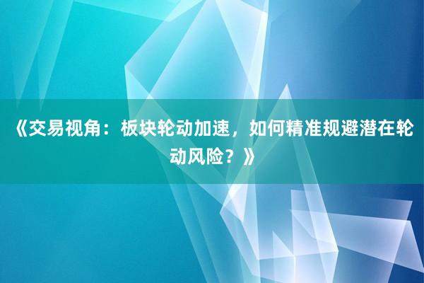 《交易视角：板块轮动加速，如何精准规避潜在轮动风险？》