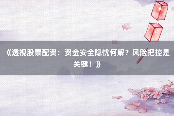 《透视股票配资：资金安全隐忧何解？风险把控是关键！》