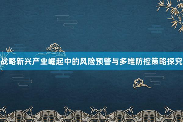 战略新兴产业崛起中的风险预警与多维防控策略探究