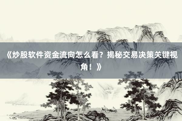《炒股软件资金流向怎么看？揭秘交易决策关键视角！》