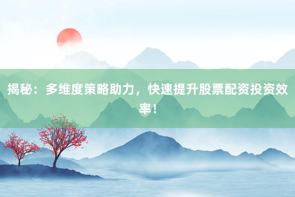 揭秘：多维度策略助力，快速提升股票配资投资效率！