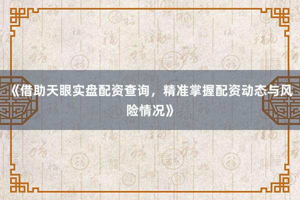 《借助天眼实盘配资查询，精准掌握配资动态与风险情况》